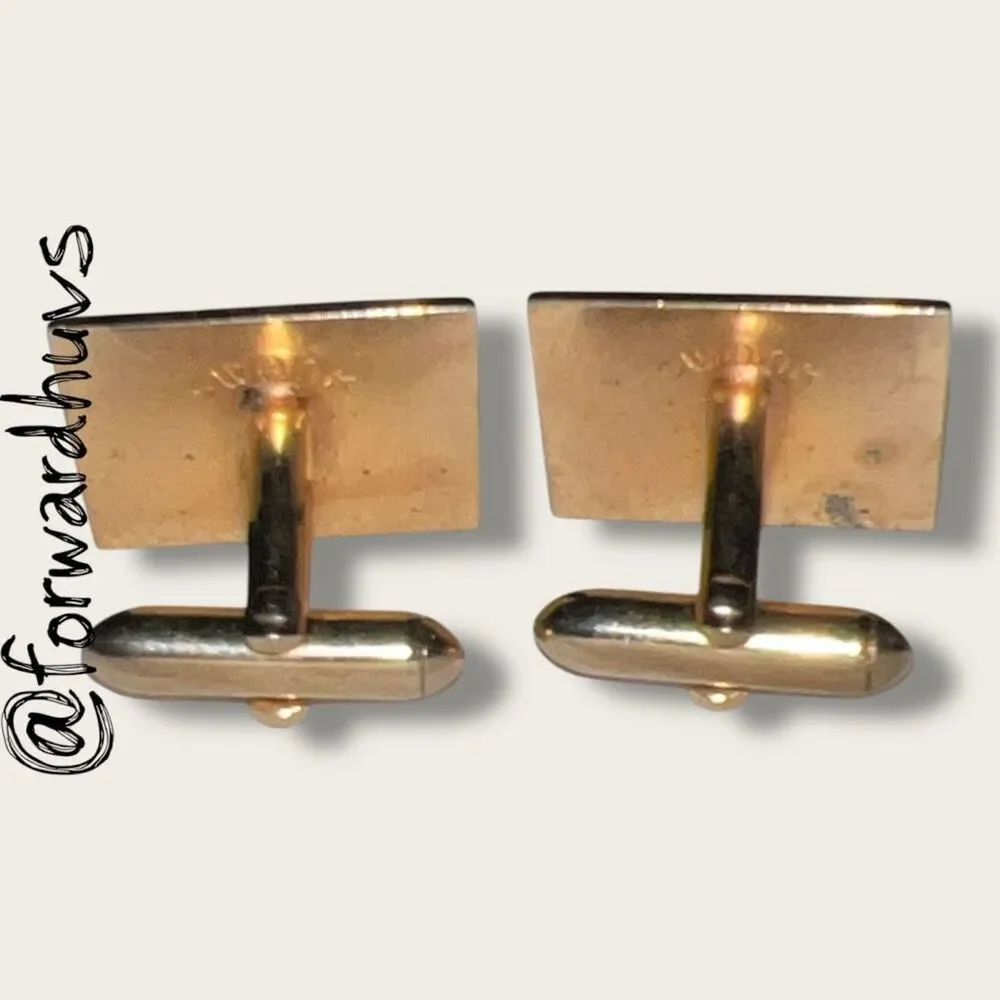 Swank Gold Tone Cufflinks – 3/4” Rectangular with Geometric Engraving